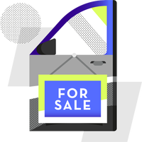 Graphic of a Car Door With 'For Sale' Sign | SecuraCar in Oakdale NY