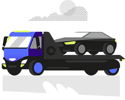 Illustration of a car being transported on a tow truck