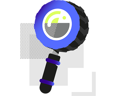 Illustration of a magnifying glass and car tire